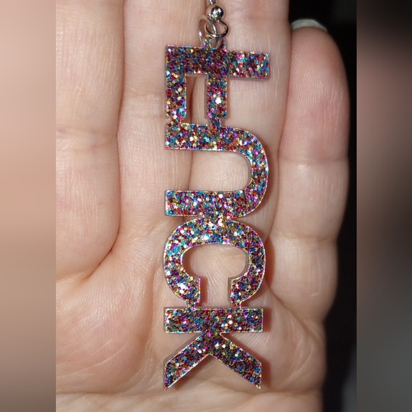 NEW! Sparkling Bold " F U C K " Statement Dangle Earrings - ADULT 18+ ONLY - Picture 5 of 7
